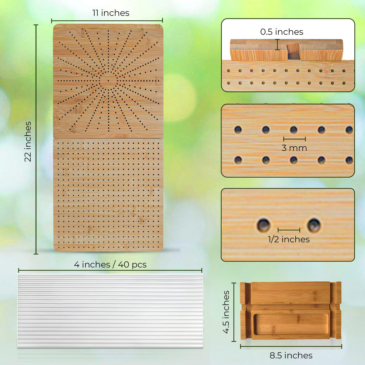 FRAVI Foldable Bamboo Crochet Blocking Board Kit – Dual-Sided Square & Circular Grid 22 × 11 in, 40 Pins + 100 Tools + 5 Yarn Skeins – All-in-One Crochet & Knitting Kit for Beginners & Crafters