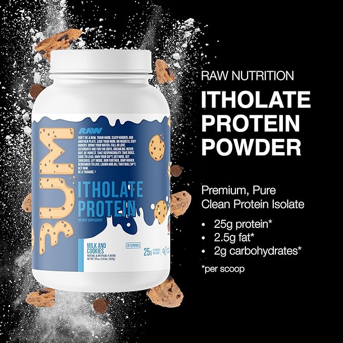 RAW Whey Isolate Protein Powder, Milk & Cookie (CBUM Itholate) - 100% Grass-Fed Sports Nutrition Powder for Muscle Growth & Recovery - Low-Fat, Low Carb, Naturally Flavored - 25 Servings