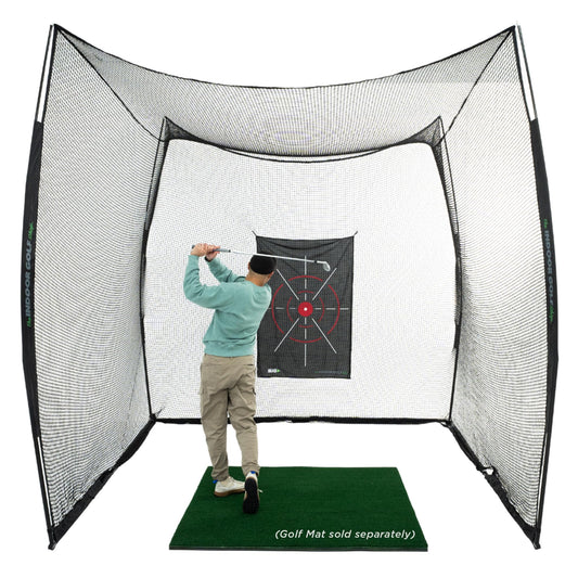 The Indoor Golf Shop - Hitting Net Cage 10' x 10' x 10' with Target Knotless Golf Net Cage for Indoor and Outdoor Practice - Arrives Ready to Assemble and Use