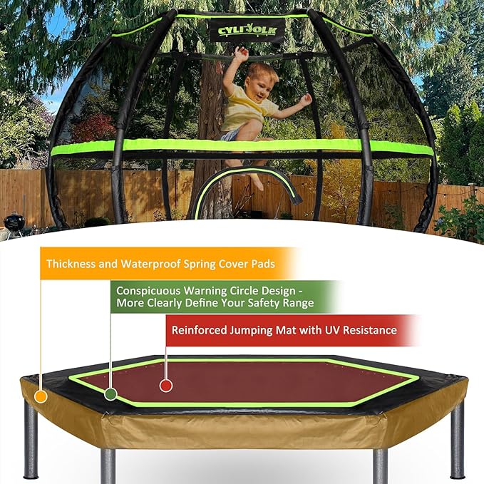 Trampoline for Kids, Heavy Duty Recreational Trampolines Toddler Trampoline with Enclosure Net Ladder Indoor Outdoor Trampoline CPC Approved