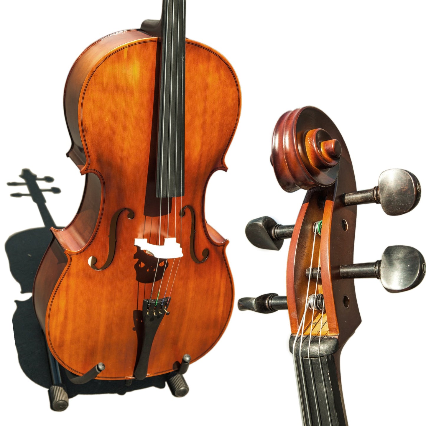 Paititi CE3005PE Scholar 256 Ebony Fitted Matte Finish Wood Cello with Soft Case, Brazilwood Bow, Rosin and Stopper (3/4)