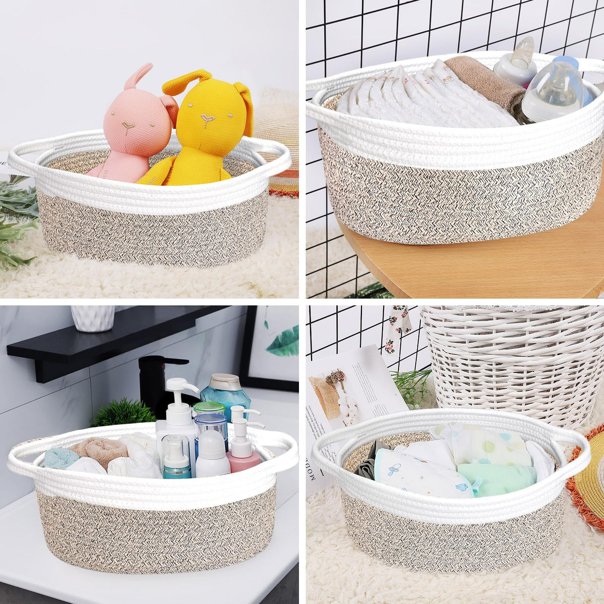 ABenkle Small Woven Basket, 12" x 8" x 5" - Cute Storage Basket with Handles for Room, Cat & Dog Toys, Gift Box