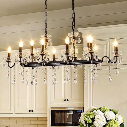 TOCHIC Modern Farmhouse Chandelier for Dining Room, 42" Black Crystal Chandeliers Kitchen Island Lighting Ceiling Pendant Light Fixture for Living Room Bedroom Kitchen Hallway Bar, 12 Lights
