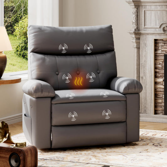 GarveeHome Oversized Recliner Chair, 27" Extra Wide Manual Recliner with Heat and Massage, 400lbs Heavy Duty PU Leather Single Sofa, Large Lazy Chair for Big and Tall Adults, Living Room & Bedroom