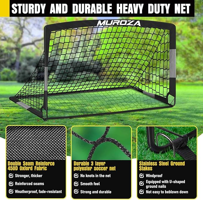 Soccer Goal, Kids Soccer Goals for Backyard Set, 2 Pack of Portable Pop Up Soccer Net with Soccer Ball, Cones, Complete Training Equipment for Youth, Toddler Outdoor Sports Games