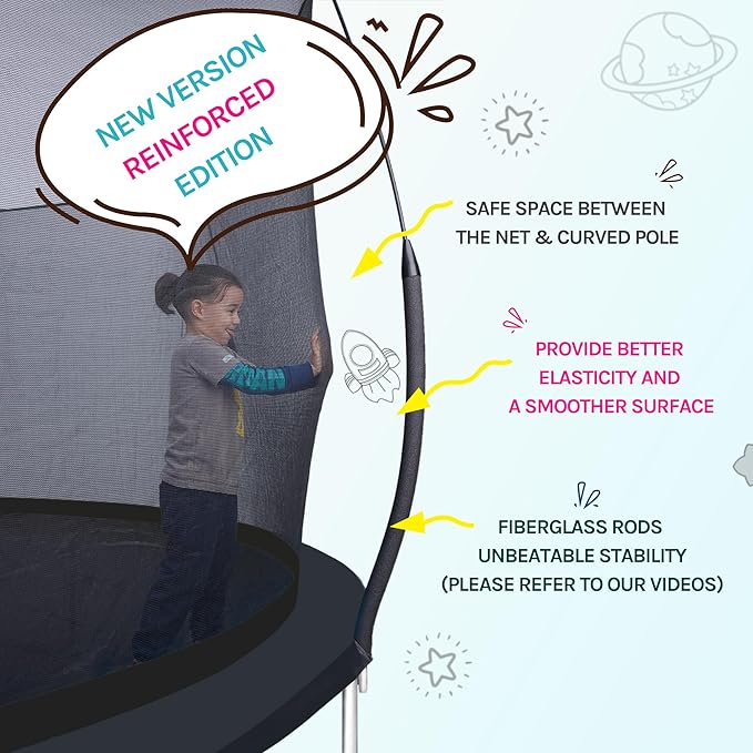 SkyBound 14 FT 12 FT 10FT 8FT 6FT Springless Trampoline for Kids and Adults - Recreational Trampolines with AntiRust Coating - Bungee Cords Outdoor Trampoline for Kids - No-Gap Design Zipper System
