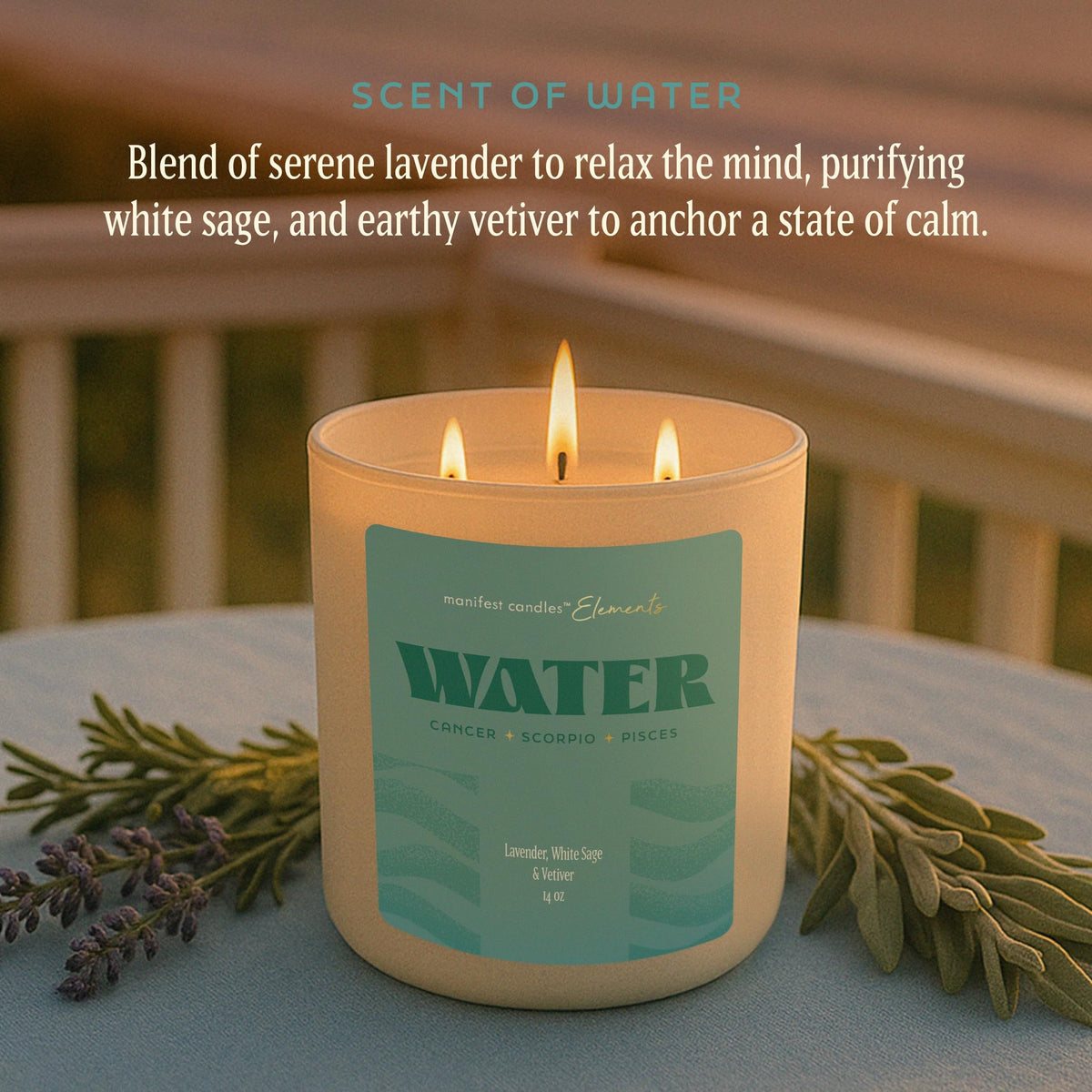 Large 14.5oz 3 Wick Zodiac Water Cancer Pisces Scorpio Zodiac Gifts for Women - 60 Hour Burn - Astrology Gifts for Women, Healing Manifestation Spiritual Candles, Intention Meditation Candle