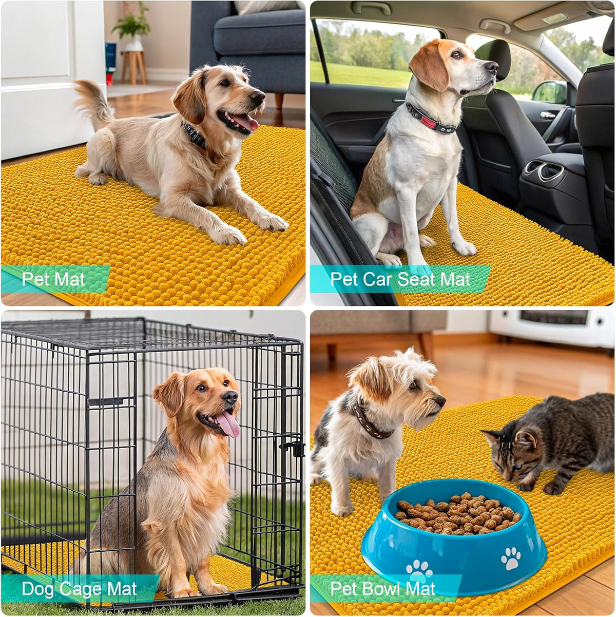 OLANLY Dog Door Mat - Absorbent Non-Slip Washable Doormat for Muddy Paws | 48x30 Golden Yellow