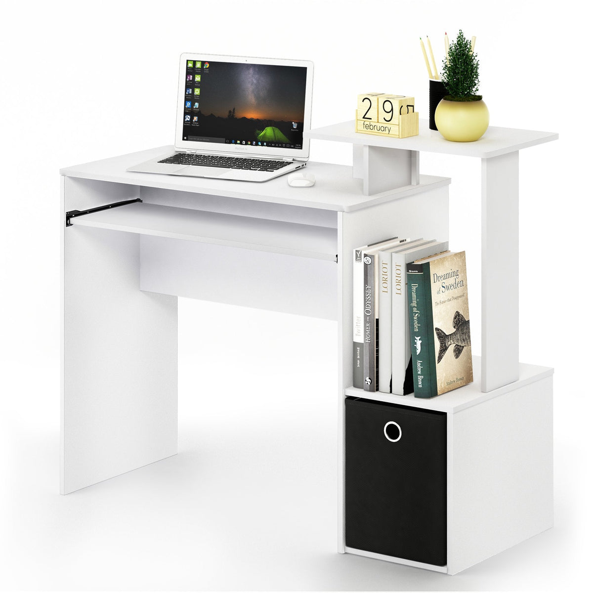 Furinno Econ Multipurpose Home Office Computer Writing Desk, White/Black