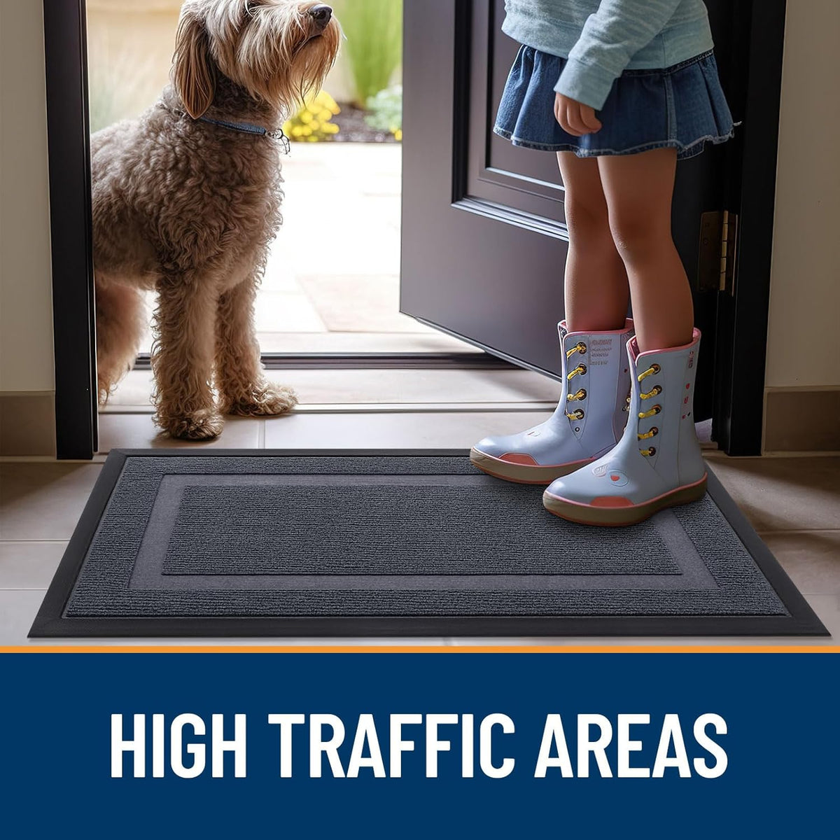 OLANLY Waterproof Front Door Mat - All-Season Indoor/Outdoor Doormat, Sturdy Natural Rubber, 71x47, Light Grey
