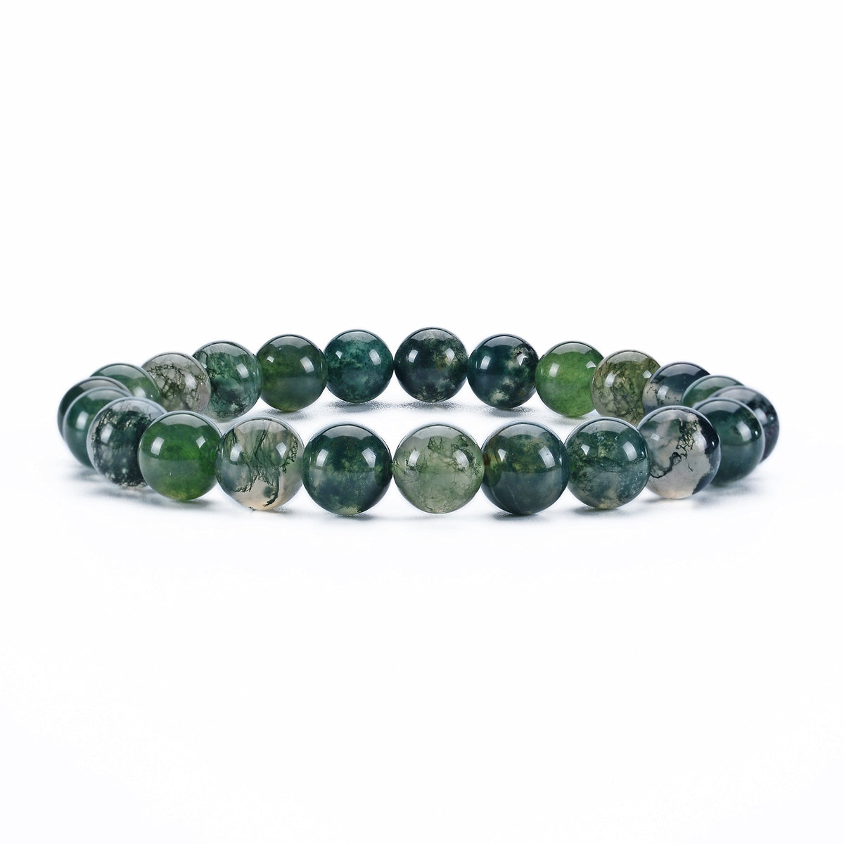 Cherry Tree Collection Moss Agate Beaded Bracelet – Genuine 8mm Gemstone Stretch Bracelet for Men & Women – Handmade Crystal Bracelet - (Moss Agate - S)