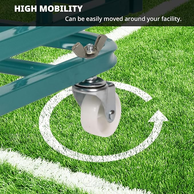 Sports Equipment Organizer Foldable Mental Sports Ball Storage Cart with Lid and Wheels Rolling Ball Cart for Gym, School, Indoor and Outdoor