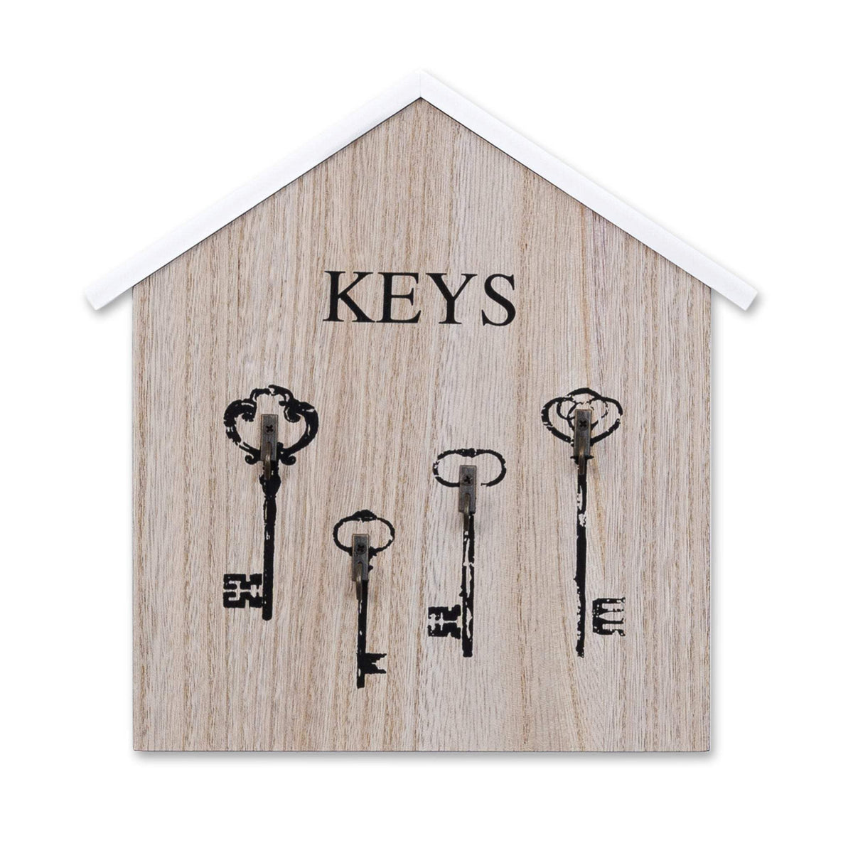 ACCENT COLLECTION HZ Wooden Wall Mounted Key Holder, 10" 4-Hook Farmhouse Rustic Home Office Entryway Decorative Organizer Rack, Gifts