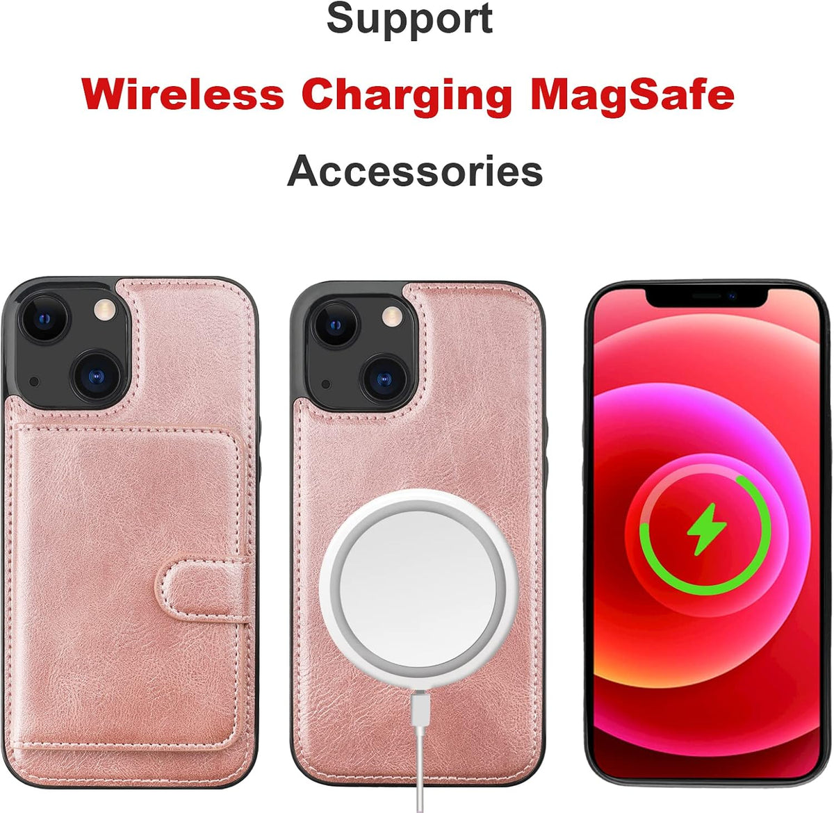 Bocasal 13 6.1 Inch Wallet Case for iPhone Compatible with MagSafe Magnetic RFID Blocking Detachable Premium PU Leather