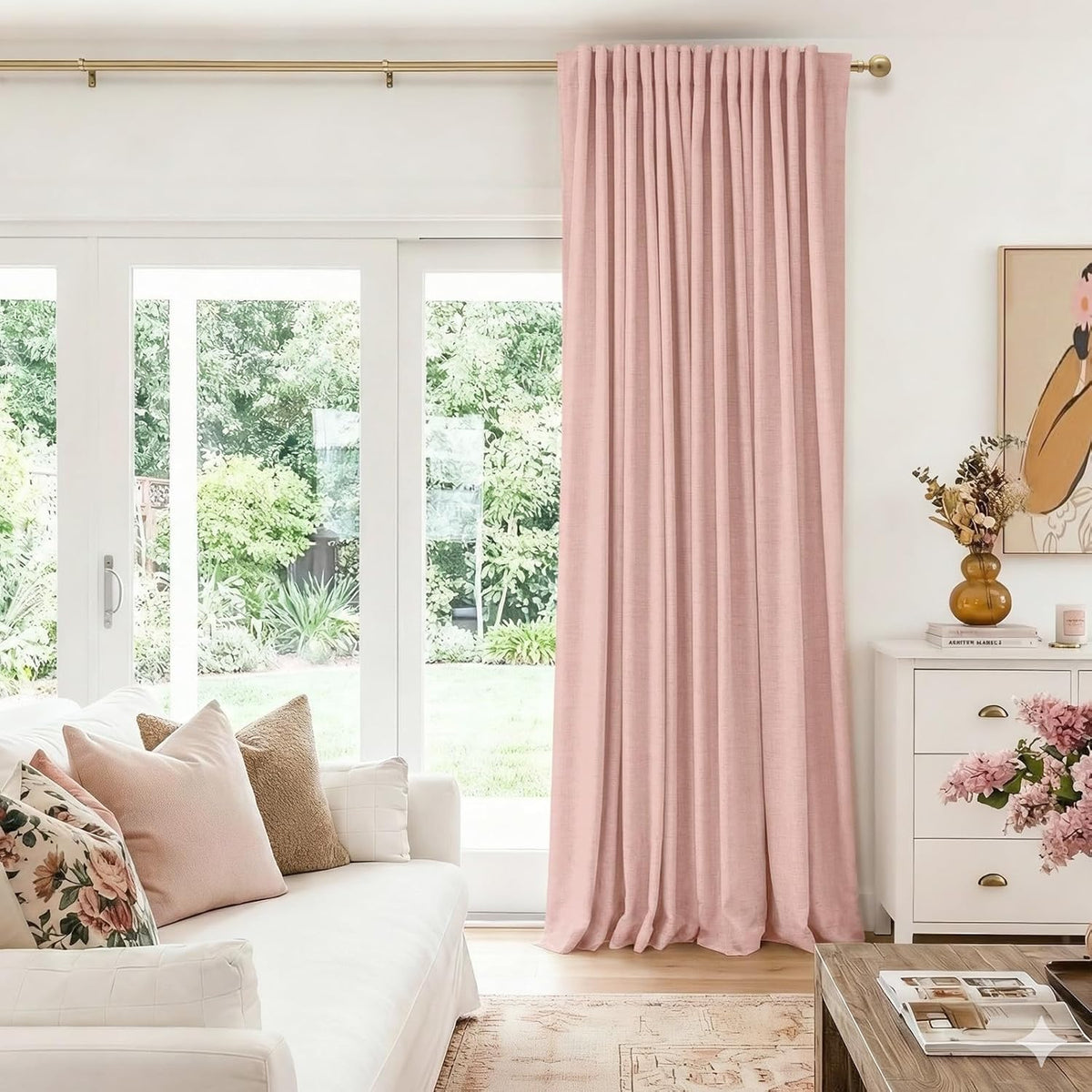Skiennix 100% Blackout Linen Curtains - Thermal Insulated Drapes for Bedroom | 90" Long, Blush Pink
