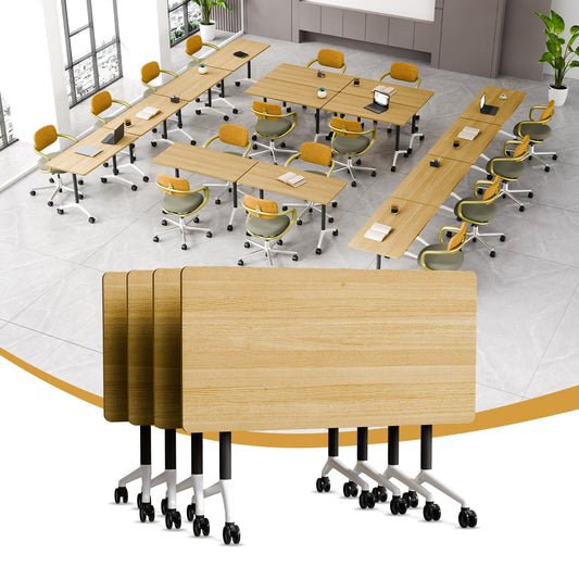 rzoizwko 4Packs Folding Conference Tables on Wheels,55.1 in Mobile Flip Top Meeting Room Table for Office & Training Rooms,Foldable Conference Room Tables Modular Rolling Desk Heavy-Duty Metal Frame