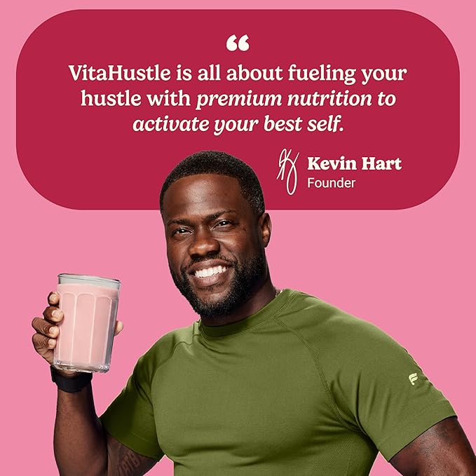 VitaHustle ONE Meal Replacement Shake - Plant Based Protein Powder by Kevin Hart - Vegan, Meal Replacement Powder with Superfoods, Vitamins, Adaptogens & Probiotics -Strawberry Flavor, 15 Servings