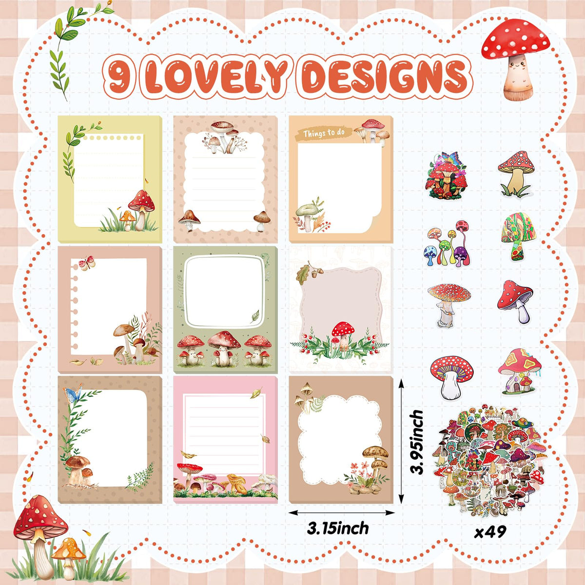 Fuyoooo Mushroom Gifts Set for Women Include Mushroom Ballpoint Pens Sticky Notes Stickers Office Stationery Supplies for Xmas Gifts Theme Birthday Party Favor Decor