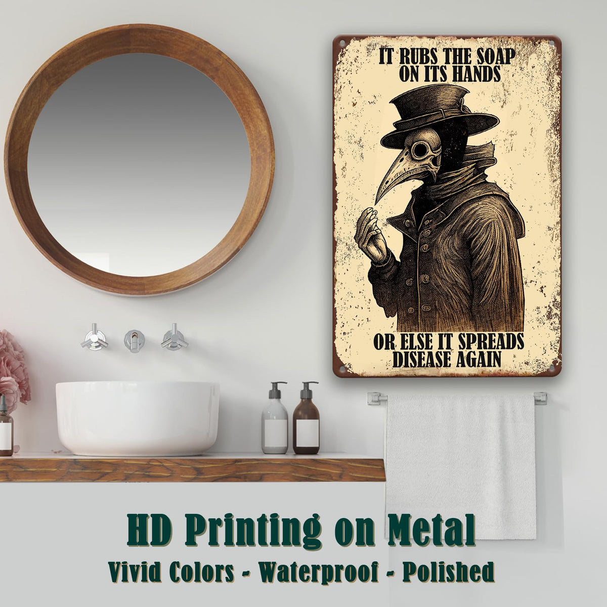 Gothic Bathroom Decor Retro Wall Art Signs, Funny Wash Your Hands Plague Bathroom Décor, Metal Tin Signs 8x12 Inch.