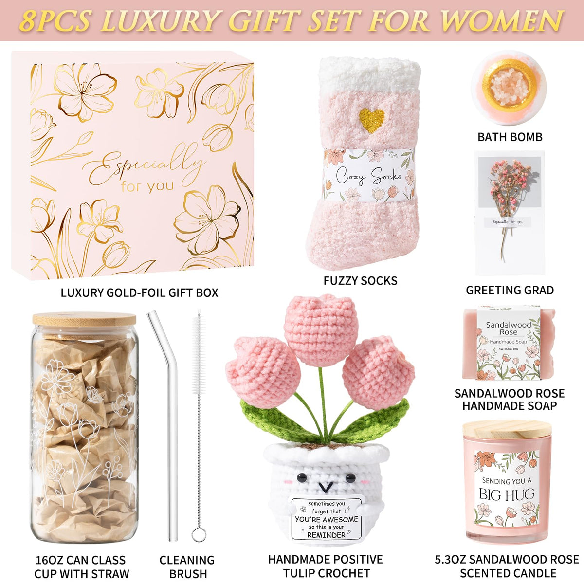 Mothers Day Birthday Gifts for Women Self Care Package Get Well Soon Gift Baskets, Thinking of You Inspirational Sympathy Spa Gift Basket for Women, Unique Gifts Set for Mom Her Wife Friend Sister