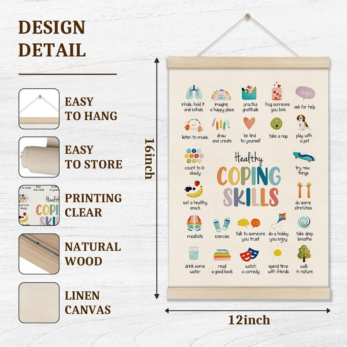 Regine Switzerland Mental Health Poster Frame - 16x12 Inch Coping Skills Decor for Therapy & Counseling