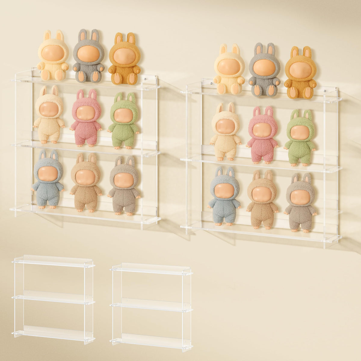 WINKINE Wall Display Shelves Compatible with 21 Funko Pop in Box, Easy Install - Only 2 Screws per Shelf, Acrylic Floating Shelves Stackable, Action Figure Stand, Collectibles Display Case, 2 Pack