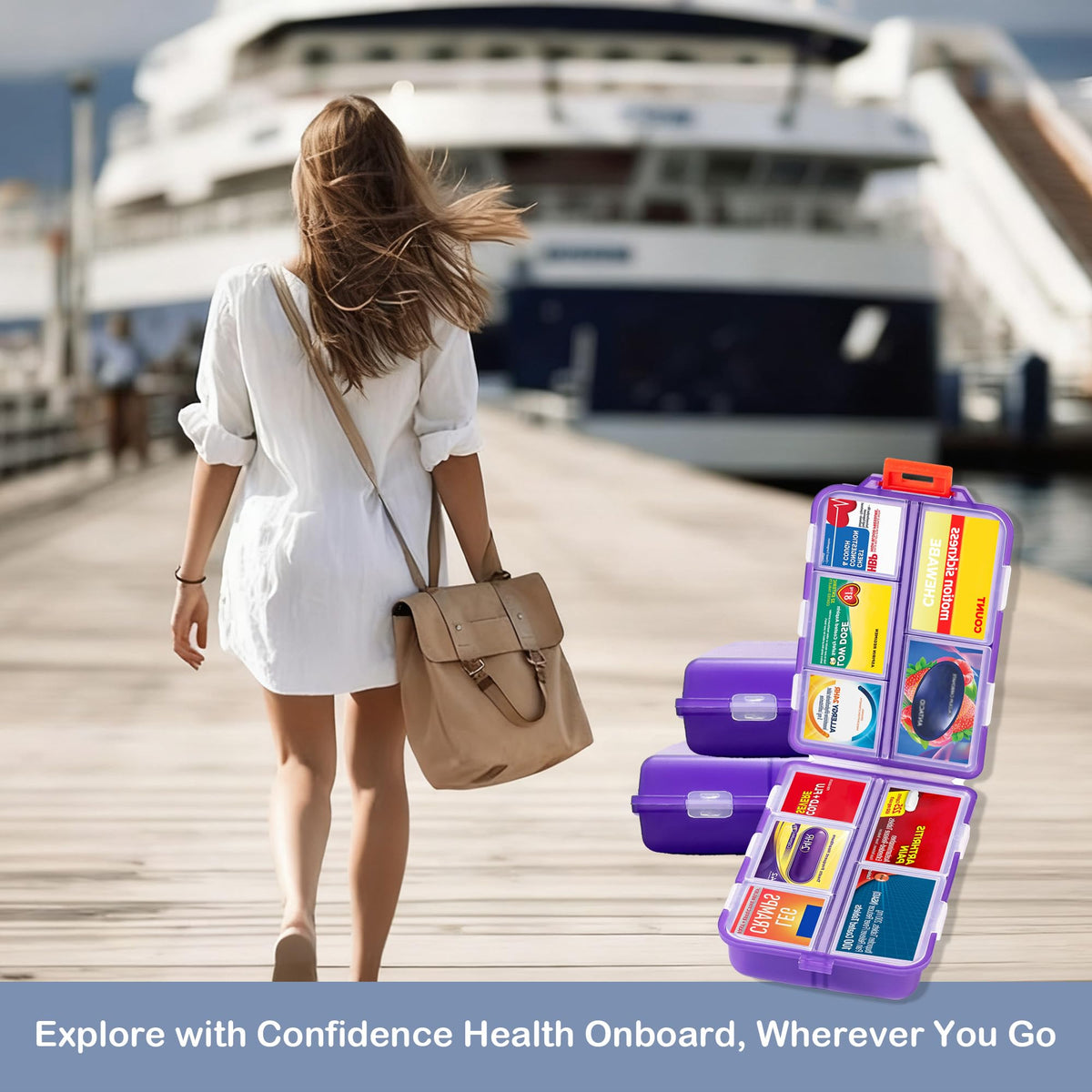 2026 New Extra Large Pill Box with Medicine Labels Travel Essentials Daily Med Container Mini Medication Organizer Storage Organizer Case 7 Day Pill Organizer(Purple)