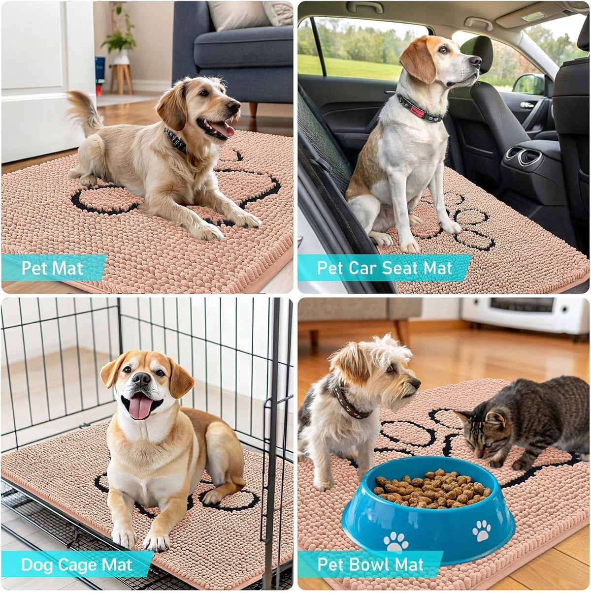 OLANLY Dog Door Mat - Absorbent Non-Slip Mud Mat for Paws | 30x20 Peach Chenille Design