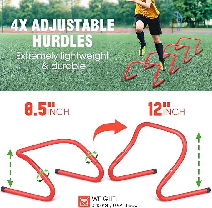 Agility Ladder Speed Training Equipment Set-20ft Agility Ladder,12 Soccer Cones,4 Hurdles, Jump Rope, Running Parachute| Basketball Football Soccer Training Equipment for Kids Youth Adults