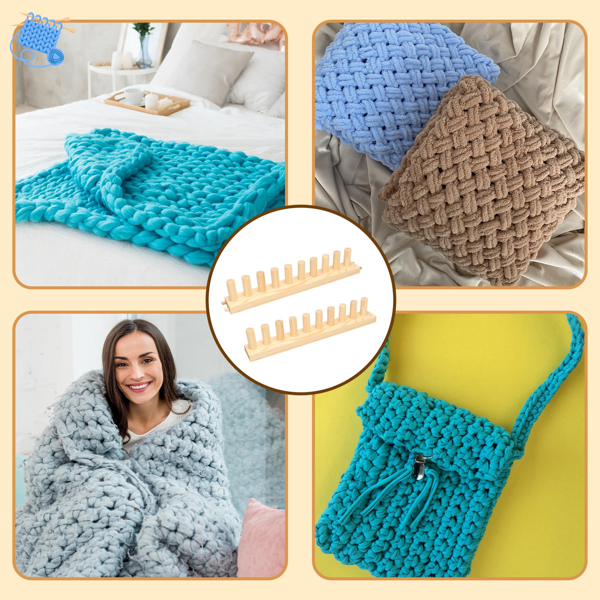 Bafeil 48" Chunky Blankets Loom Wooden Knitting Loom Adjustable Chunky Knit Blanket Loom Extra Large Hand Knitting Yarn Chunky Blanket Kit for Beginner DIY Craft Lover Gift Home Decor
