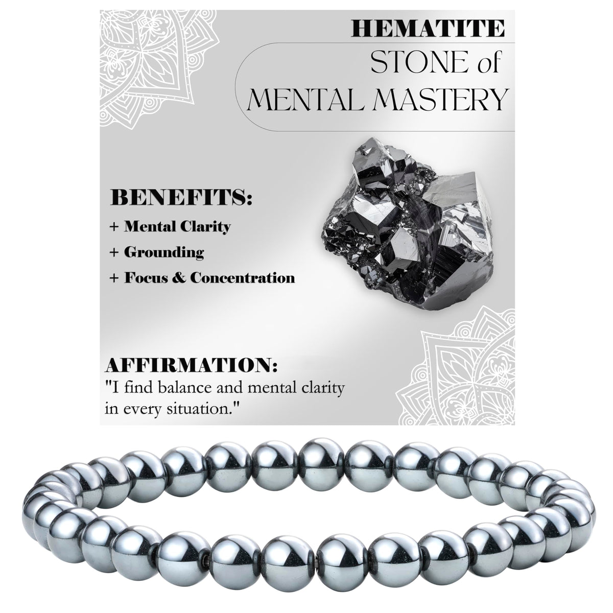 Bivei Hematite - Mental Mastery - 6mm Beaded Bracelets for Women Handmade Semi Precious Natural Stone Stretch Elastic Jewelry for Women Yoga Protection Gifts