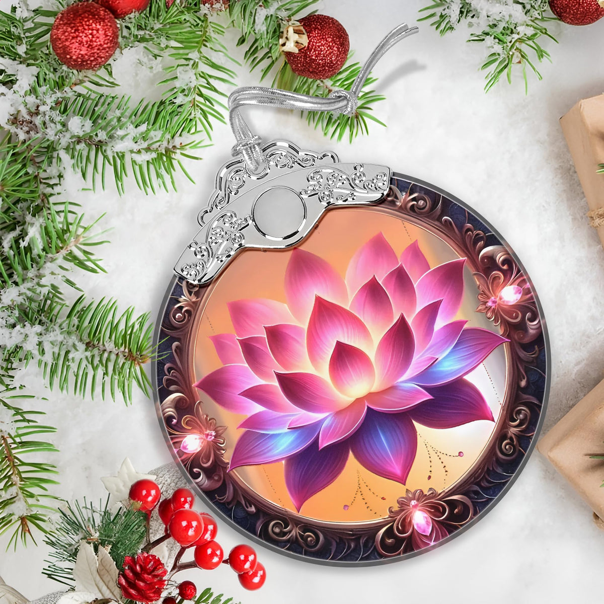 Christmas Ornament - Stained Glass Lotus - Home Decor - Holiday Present Ideas - Gift Exchange - Blooming Lotus