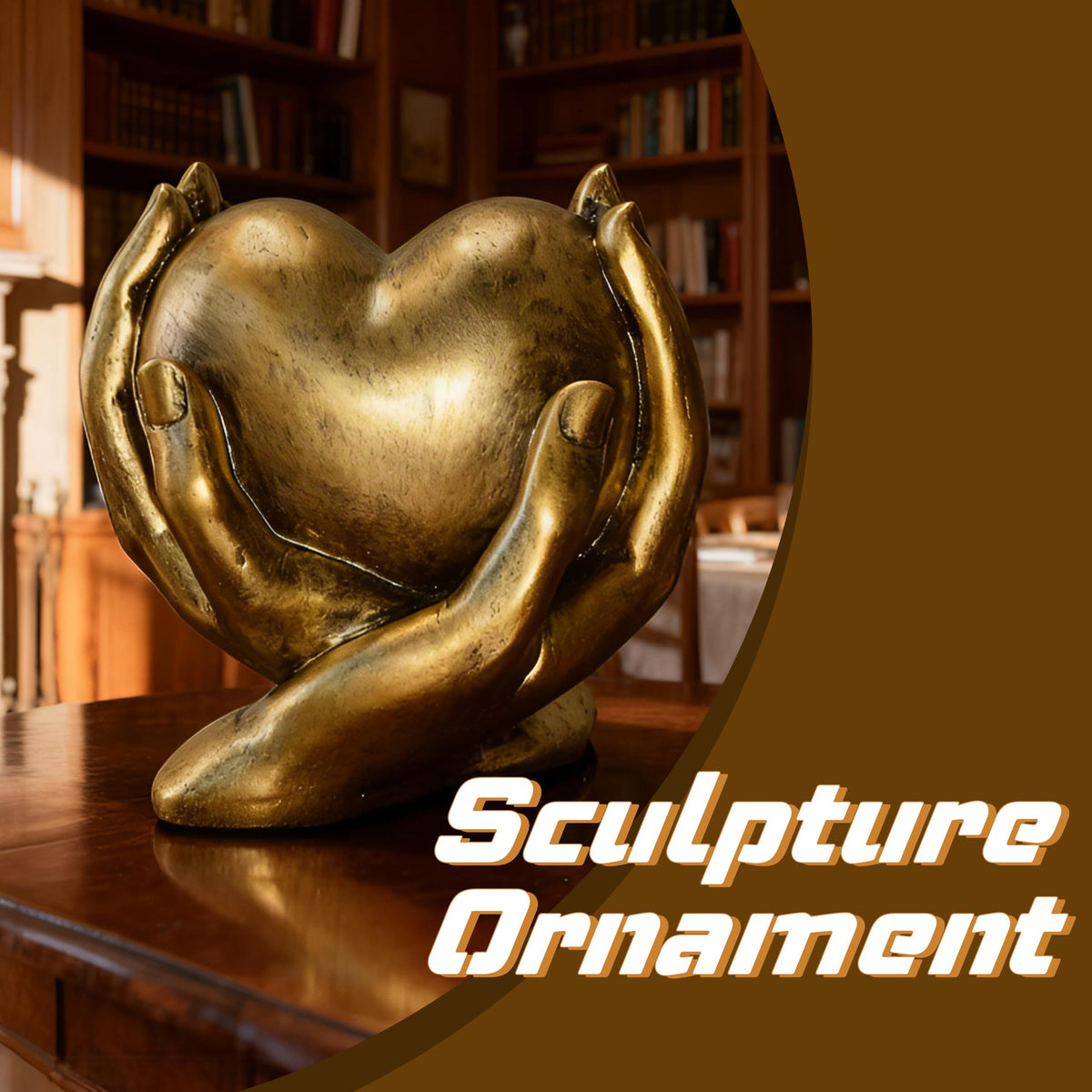 Gold Heart Hands Sculpture Boho Home Decor Accents Living Room Decor, Aesthetic Shelf Decoration, Ideal for Coffee Table, Shelves, Home, Bedroom, Birthday, Wedding Table Decor, and Symbol of Love