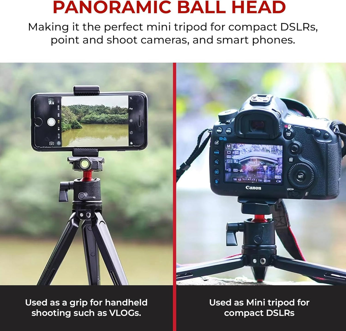 Reflex Camera 9" 360 1/4"-20 5Kg Metal Mini Tripod Desktop Tripod with Ball Head and Screw for DSLR Cameras