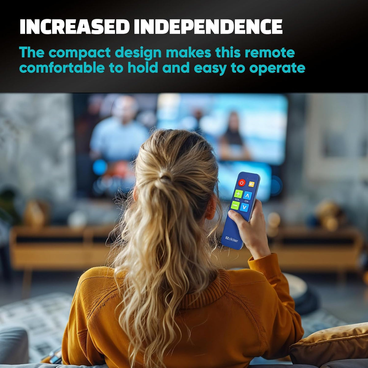 EZClicker (2xAAA TV Remote for Seniors, Extra Simple Big Button Remote (Blue) Works with Major TV Brands, NOT