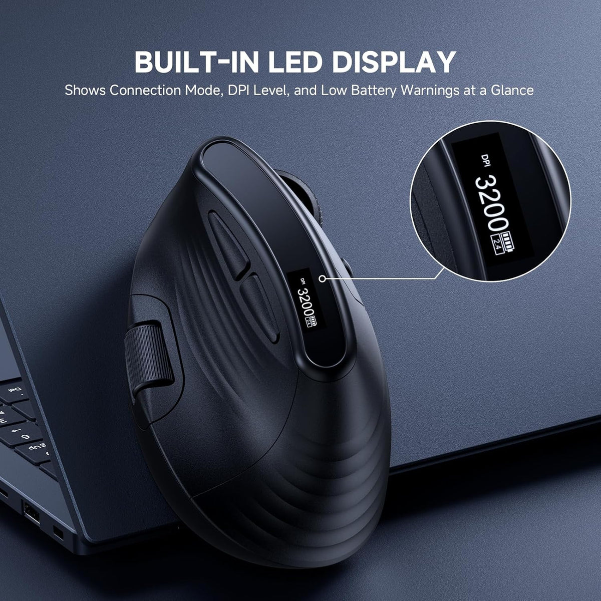 ECHTPower 7-Level 8000, Programmable Ergonomic Vertical Mouse, Wireless Rechargeable Mouse with LED Display, Adjustable
