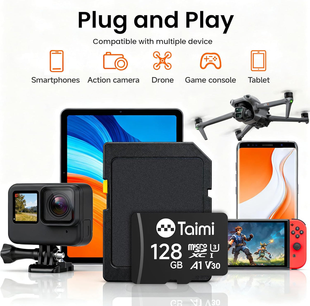 TAIMI Card,A1,U3,V30,UHS-I,Microsd 90MB/s (32GB) Micro SD Card,Tf Memory Card,Read Speed Up