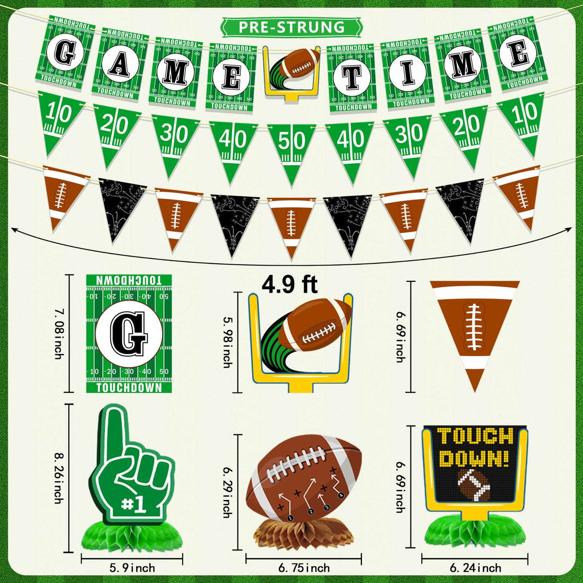Ufocusmi Pre-Strung Football Party Decoraitons Game Time Banner Football Banners, Sports Themed Honeycomb Table Centerpieces Birthday Party Supplies