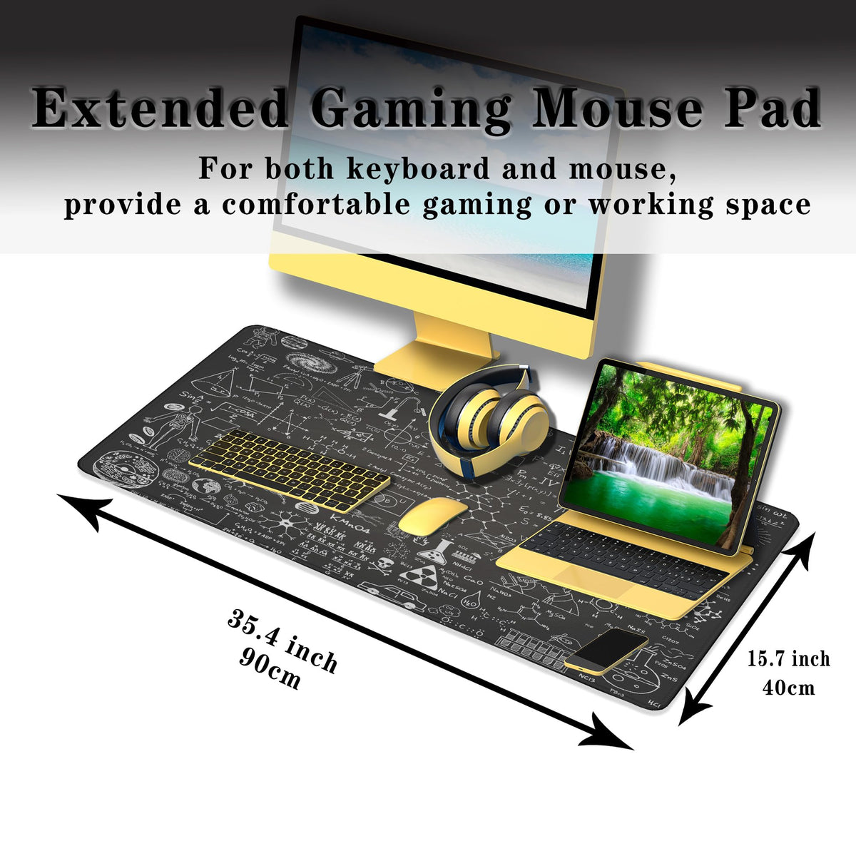 Samgula Large Mouse Mat Black Gaming Mousepad, Oversized Mouse Pads Long Desk Pad, Desktop Computer Pad Waterproof Non-Slip Rubber Base, 35.4 X 15.7 inch for Work/Game/Office/Home Science Formulas