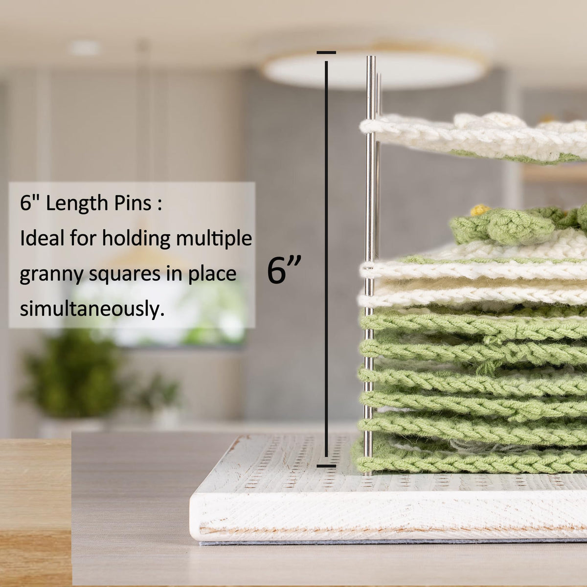 Premium Beech Wood Crochet Blocking Board Kit with 50 Stainless Steel Pins, Storage Drawer, Adjustable Stand, Ideal for Granny Squares, Crochet Projects, and Knitting (9.5" Pine)