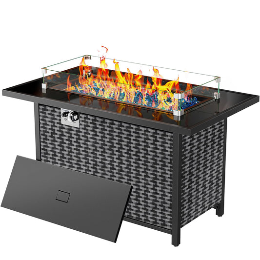 Ciays 43″ Propane Fire Pit with Glass Wind Guard, CSA-Listed 60,000 BTU Outdoor Gas Fire Pit Table, Tempered Glass Top, Glass Rocks,Lid, Adjustable Legs, Fire Table for Patio, Garden & Party, Black
