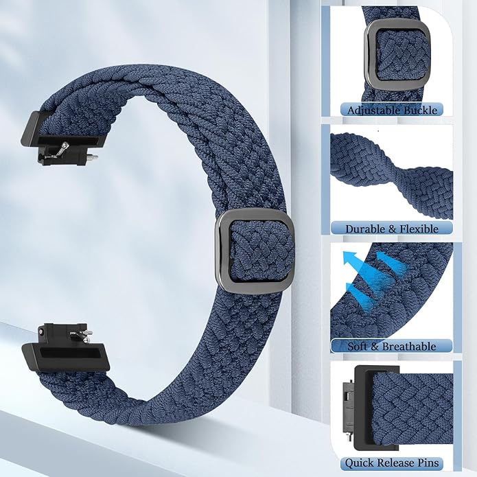 Elastic Braided Watch Band Compatible with Fitbit Inspire 3/Inspire 2/Inspire/Inspire HR/Fitbit ace 3/Ace 2, Adjustable Stretchy Strap Sport Nylon Loop Replacement Wristband for Fitbit Inspire