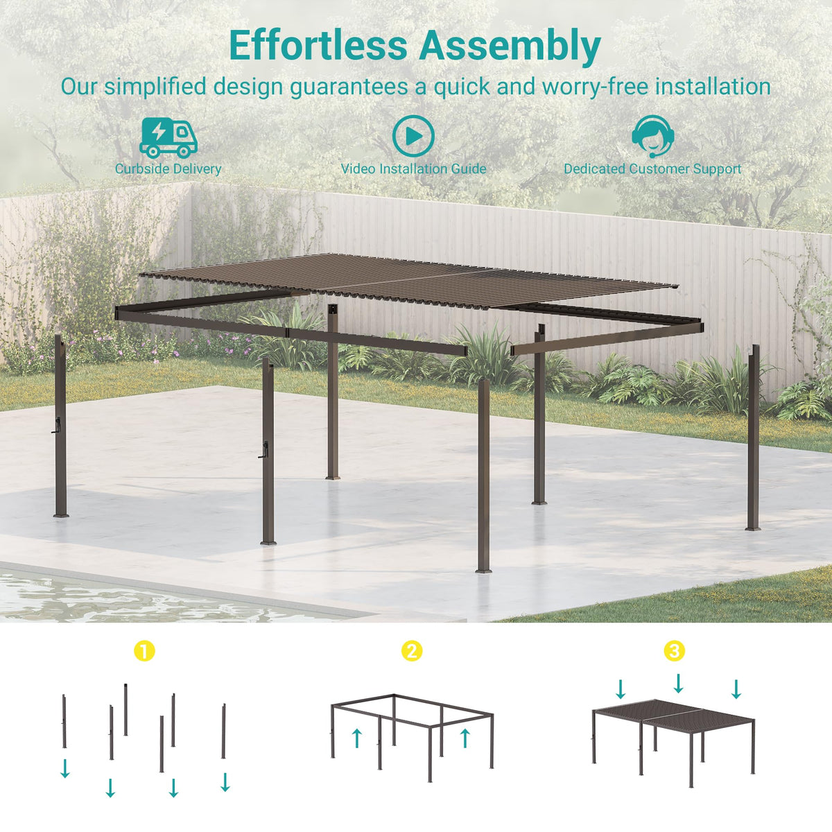 SANLUCE Patio LED Louvered Pergola, 12x20 Ft Outdoor Metal Pergolas with Adjustable Roof and LED Strip Lights, Easy Assembly Outdoor Pergola for Patio, Garden, Deck, Backyard(Brown)
