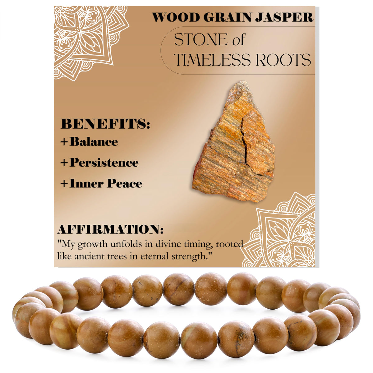 Bivei Wood Grain Jasper-Steady Growth-6mm Beaded Bracelets for Women Handmade Semi Precious Natural Stone Stretch Elastic Jewelry for Women Yoga Protection Gifts