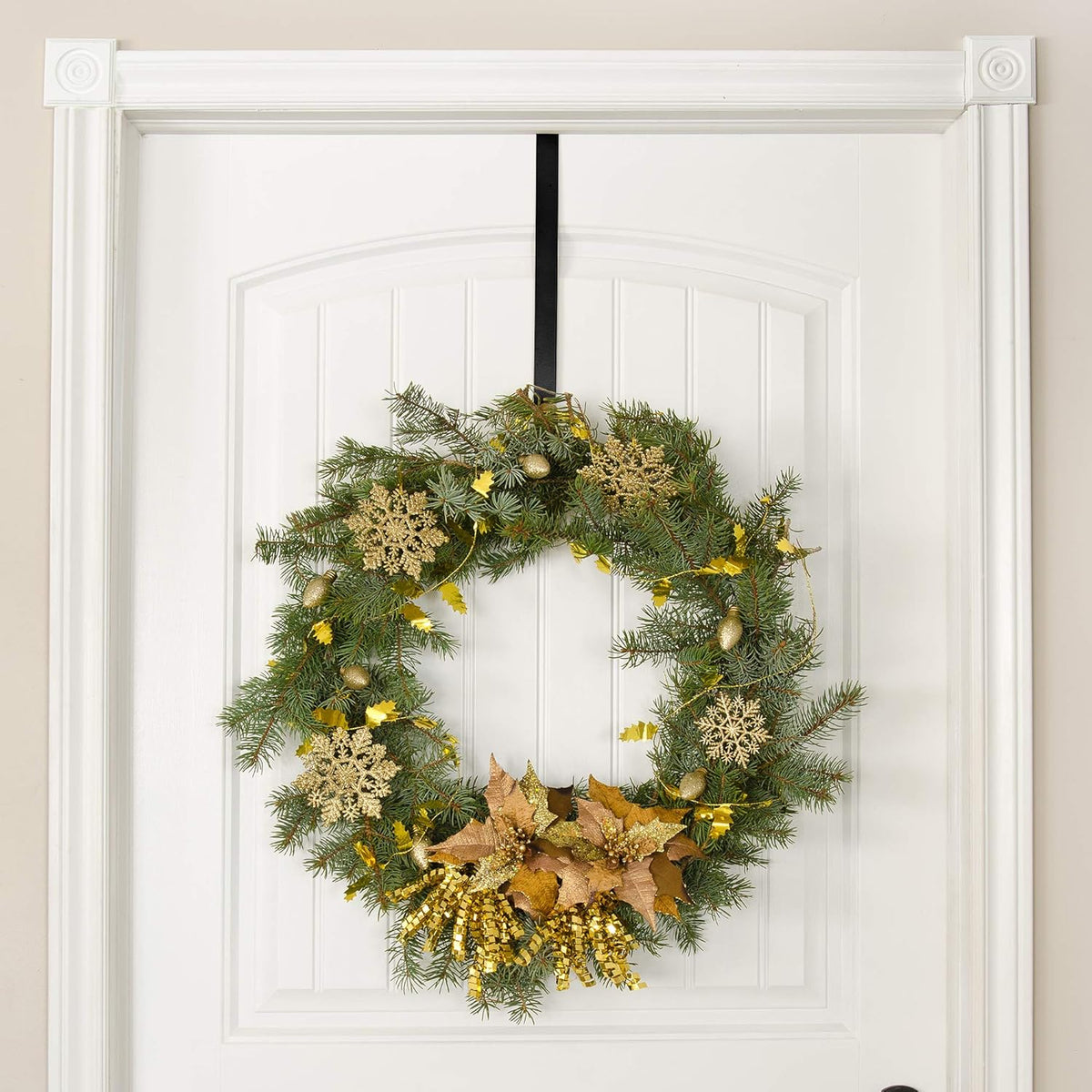 RN'D Over Door Wreath Hanger Hook - Thin Metal Seasonal Holder for Front/Back Door (Black, 15")