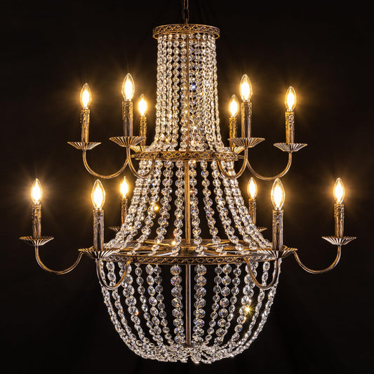 TOCHIC 40'' Long Large Crystal Chandeliers for High Ceilings, 2-Tier Modern Farmhouse Empire Staircase Chandelier 12 Lights Vintage Foyer Chandelier Luxury Crystal Light Fixture for Entryway Hallway