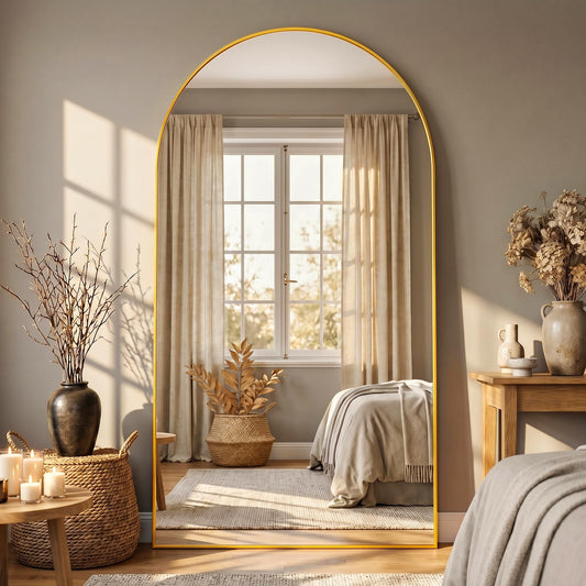 LadyNow Full Length Mirror, 41"x81" Arched Floor Mirror Freestanding, Floor Standing Full Body Mirror with Stand for Bedroom, Hanging Mounted for Living Room Cloakroom, Gold