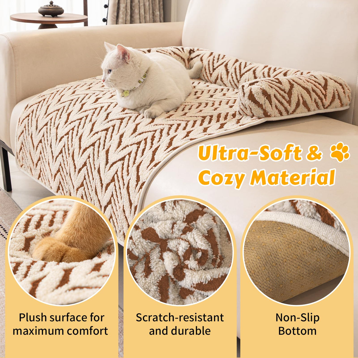 Calming Dog Bed Mats with Neck & Head Support, Soft Flannel Pet Couch Bed for Small and Medium Dogs & Cats, Pet Washable Couch Covers for Sofa