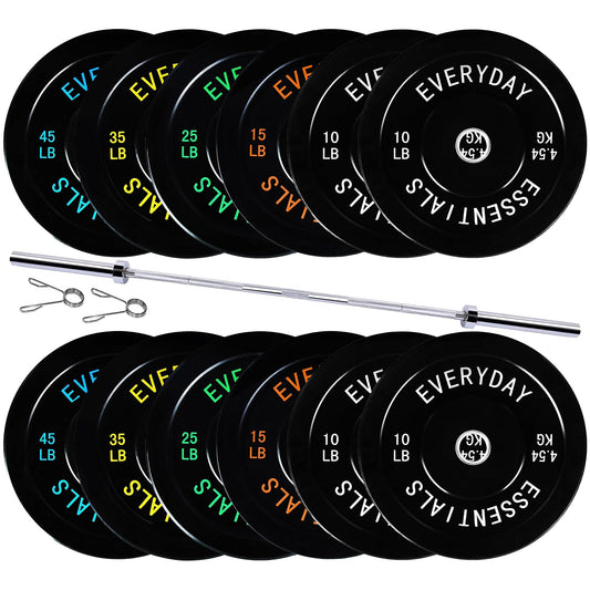 Fitvids 2-Inch Olympic Bumper Weight Plates Including 280 LB Weight Plates & 7FT Olympic Barbell Bar, Black