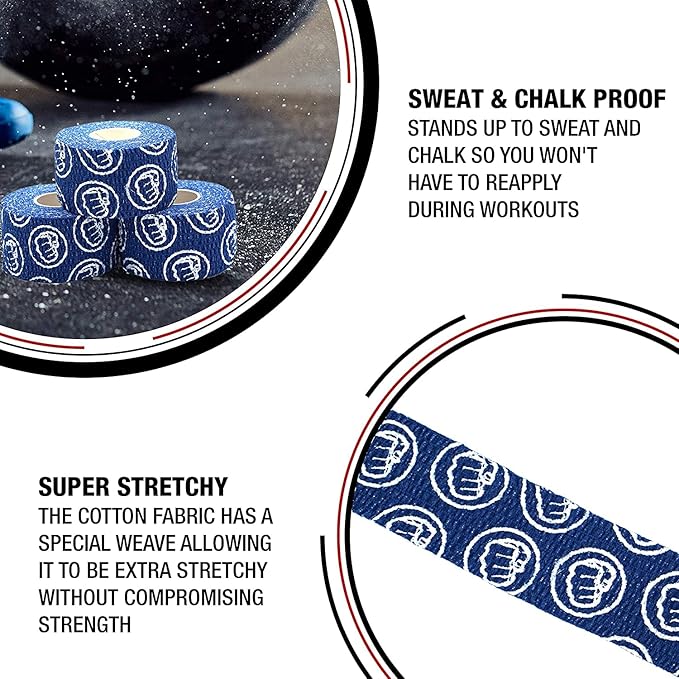 WOD Nation Flexible Hook-Grip Athletic Tape – Easy-Tear, Sweat-Proof Thumb & Finger Strips for Weightlifting
